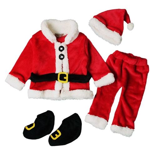 Costume De Noël Pour Nouveau-Né, Ensemble 4 Pièces, Manteau Polaire, Pantalon, Chapeau, Chaussures, Vêtements Cosplay Pour Enfants En Bas Âge