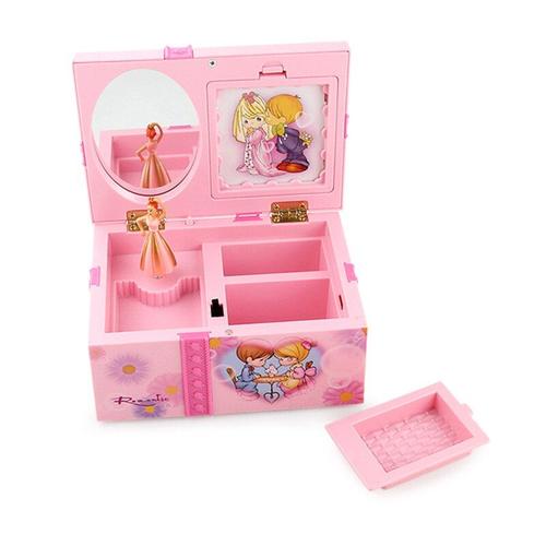 Boîte À Musique Rose Pour Filles, Boîte De Rangement De Bijoux, Princesse Dansante, Boîte À Cadeau De Noël Délicate, Mécanisme Avec Miroir