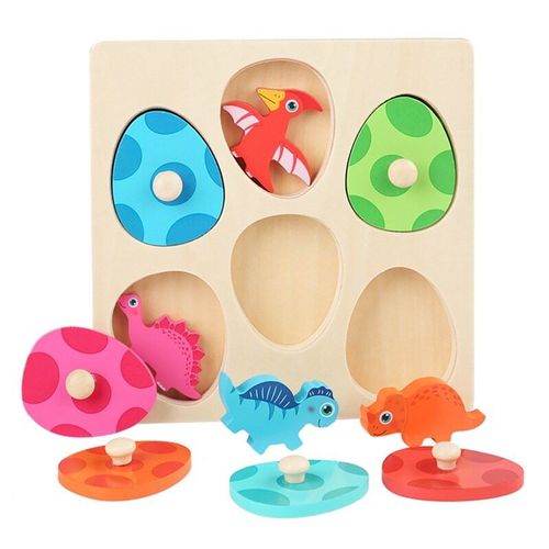 1 Ensemble De Figurines En Bois De Dinosaure En Forme D'oeuf, Puzzle 3d, Jouet De Tri Des Couleurs, Tangram Pour L'éducation Des Enfants, Coordination ¿Il-Main