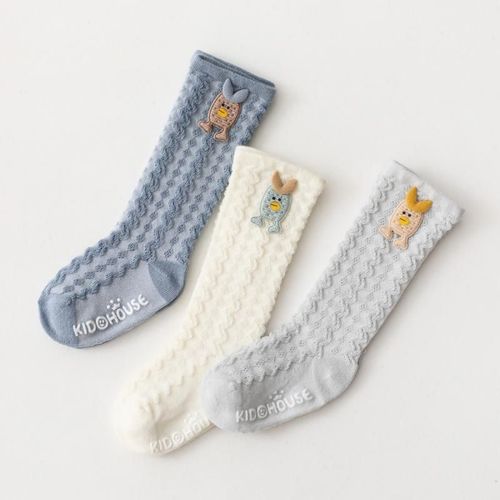 Chaussettes En Coton Pour Enfants De 0 À 5 Ans, 3 Paires De Couleurs Mélangées! Chaussettes En Maille Et Caoutchouc Antidérapantes Pour Bébés Et Tout-Petits, Montantes Au Genou, Dessin Animé