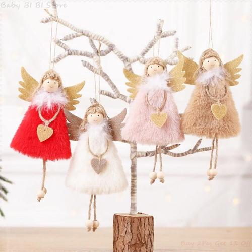 Poupée Ange En Peluche 7 Pouces 1 Pièce, Jouet Doux À Suspendre, Décoration D'arbre De Noël Avec Collier Plume Et C¿Ur, Joli Sac, Ornement Pendentif