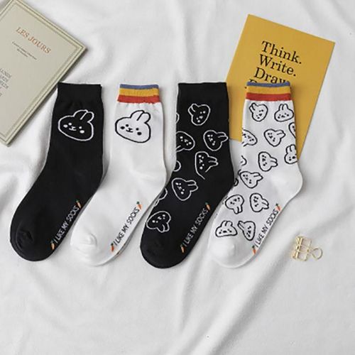 Chaussettes De Sport Pour Enfants, En Coton, Confortables, Imprimées D'animaux Mignons, Couleur Rayée, Pour Garçons Et Filles, Décontractées, Blanches Et Noires, À La Mode