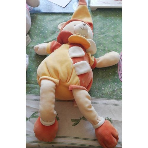 Doudou Et Compagnie Ours Bonnet 50 Cm Jaune Et Orange
