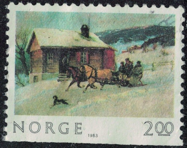Norvège 1983 Oblitéré Used La Balade En Traîneau À Chevaux Peinture Axel Ender Y&t No 850 Su