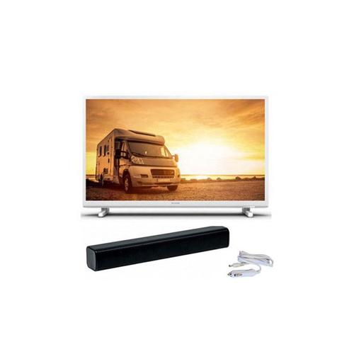 PACK PHILIPS TV LED 24" 60cm HD 12V Tuner SAT Blanc Camping-car + Barre de son 30W Bluetooth