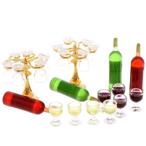 13 Pièces/Ensemble Bouteilles De Boisson Au Vin, Gobelets Tasses À Bière Bouteilles De Vin Support De Verre Maison De Poupée Miniature Pub Shop & Rond Chaise De Tabouret À Fleurs
