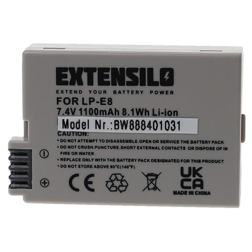 EXTENSILO Batterie compatible avec Canon EOS 550D, 700D, Kiss X4, Kiss X5, 650D, 600D appareil photo, reflex numérique (1100mAh, 7,4V, Li-ion)