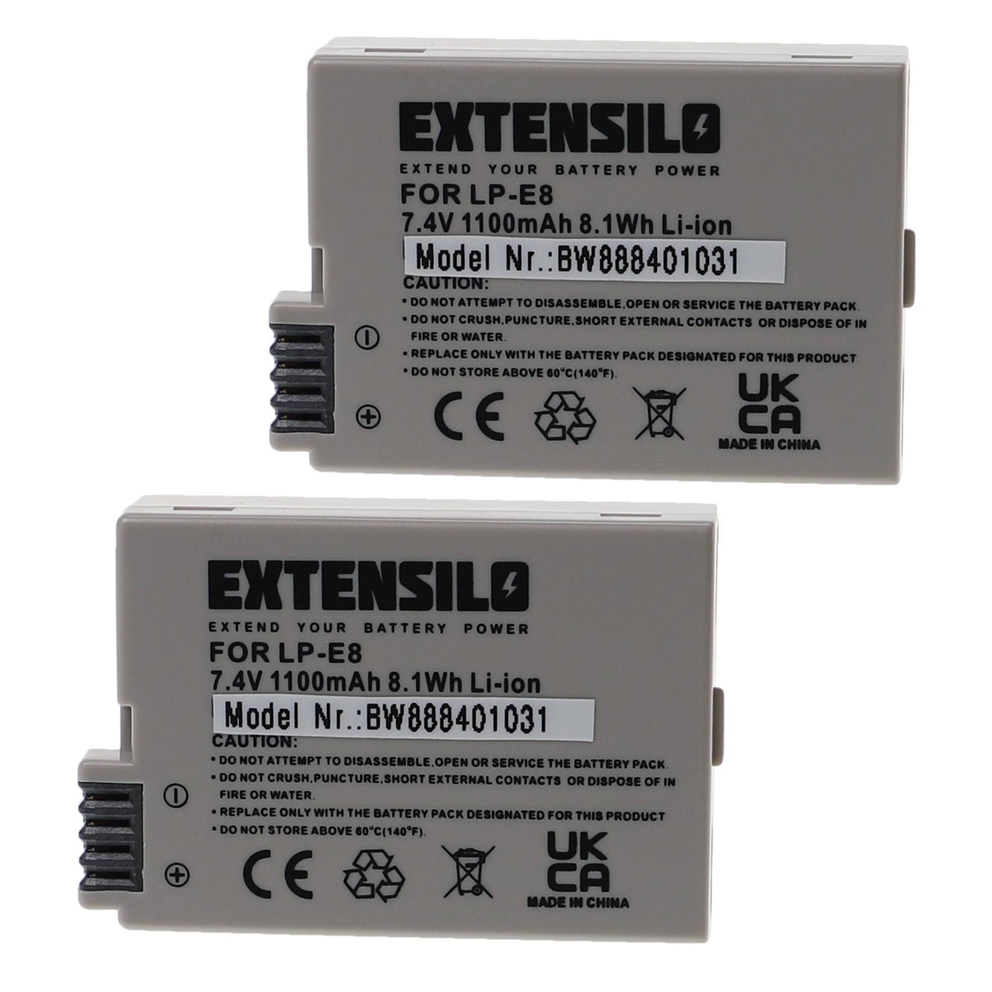 EXTENSILO 2x Batteries compatible avec Canon EOS 550D, 700D, Kiss X4, Kiss X5, 650D, 600D appareil photo, reflex numérique (1100mAh, 7,4V, Li-ion)