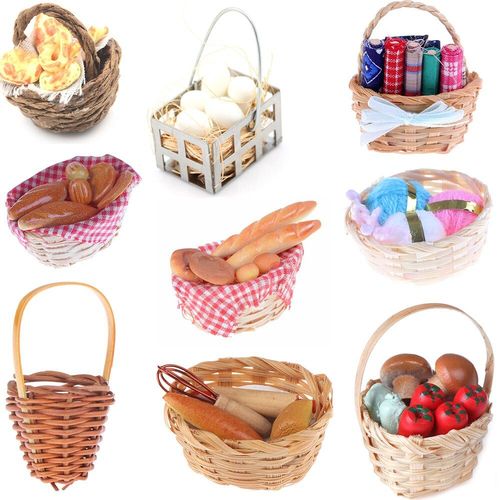 Poubelles De Bain Fruits Pain Bambou Toast Hot Dog Oeuf Couture Outils Tissage Panier De Rangement, Meubles Jouets Maison De Poupée