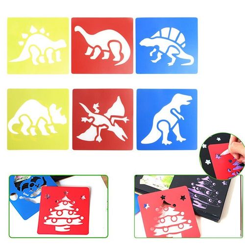 Modèle De Dessin De Dinosaure En Plastique, 6 Pièces, Pochoirs, Règles, Peinture Pour Enfants, Bricolage