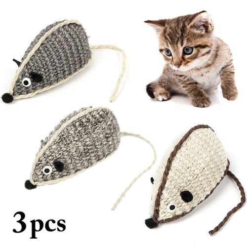 Jouets Interactifs Souris En Sisal, 3 Pièces, Noir Et Blanc, Pour Chat, Chaton