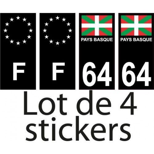 64 Pays Basque drapeau fond noir lot de 4 sticker - F europe