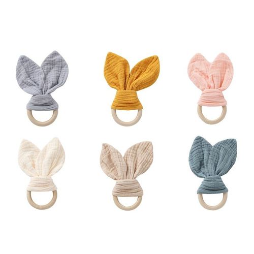 Anneau De Dentition En Bois Pour Bébé, En Coton Doux, Oreilles De Lapin, Jouet Réconfortant