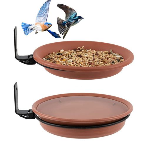 Plateau D'alimentation Pour Oiseaux En Pp Monté Sur Le Pont, Plateau De Bain Pour Oiseaux Qualifié Avec Supports En Acier Robustes Pour L'extérieur, Grande Capacité