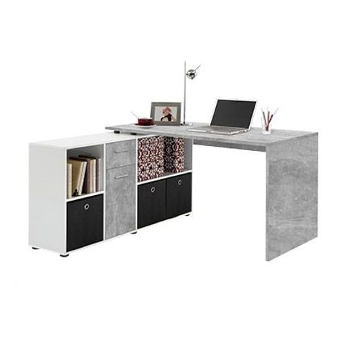 Bureau D'angle Réversible 135,7x135,7x74,2 Cm Gris Béton Et Blanc