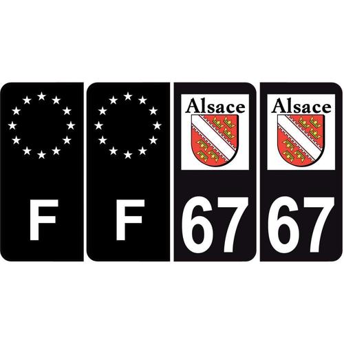 67 Bas Rhin Alsace Logo Couleur Fond Noir Autocollant Plaque Immatriculation Auto Ville Sticker Alsace Lot De 4 Stickers - Arrondis