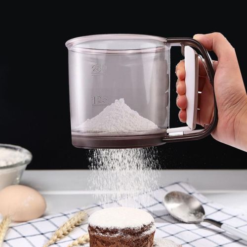 Tasse À Tamis En Plastique, Poudre, Farine, Outil De Cuisson, Sucre Glacé, Tamis À Mailles, Passoire À Manivelle Avec Échelle De Mesure, Accessoires De Cuisine
