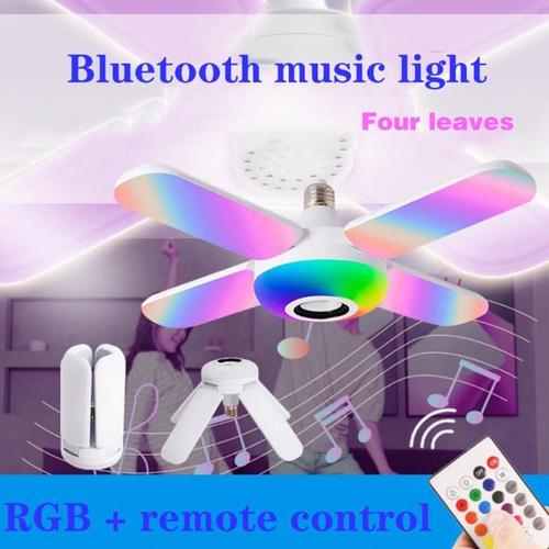 Lampe Led E27 Rgb À 4 Feuilles Déformable, Avec Télécommande, Bluetooth, Musique, Plafonnier, Luminaire De Plafond, Pour La Maison