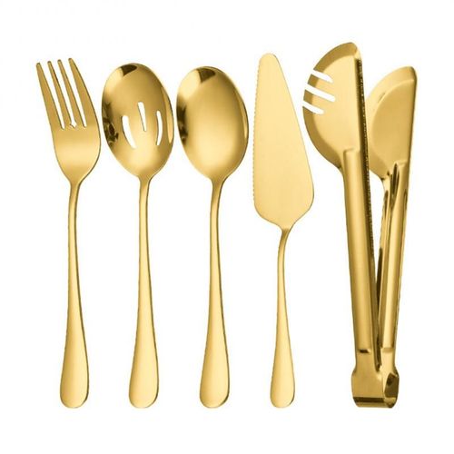 Ensemble De Couverts En Acier Inoxydable, 5/6 Pièces, Pinces À Aliments, Cuillère À Soupe, Repas, Dessert, Fourchette, Pelle, Festival, Maison, Restaurant