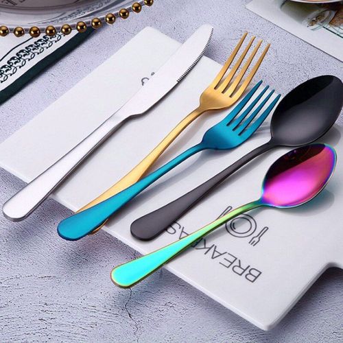 Couverts En Acier Inoxydable 304, 5 Pièces, Couleur Noire, Service De Table Arc-En-Ciel, Service De Vaisselle, Couteau, Fourchette, Cuillère, Argenterie, Service De Table De Cuisine