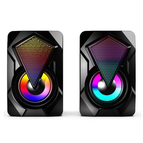 Haut parleurs'ordinateur X2 avec caisson de basses, pour PC de bureau, ordinateur portable, éclairage LED coloré, Home cinéma, boîte de son filaire USB