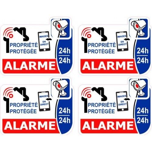 Alarme Vidéo Surveillance Lot De 4 Logo 90 Autocollant Adhésif Sticker - 8 Cm