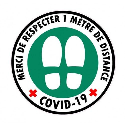 Respecter Garder 1 Mètre De Distances Les Personnes Logo 4 Autocollant Sticker Stop Virus Coronavirus Covid - Vert - 10 Cm