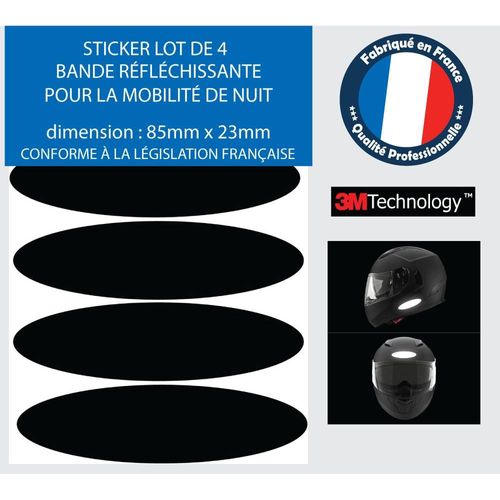Autocollant Sticker Lot De 4 Bande Rétro-Réfléchissante Ovale Casque Moto 4 Bandes 3m - Noir