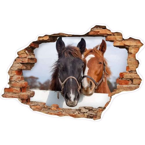 Cheval Duo Brique Autocollant Sticker Logo3978 - 17 Cm