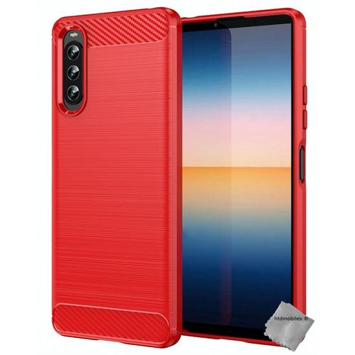 Housse Etui Coque Silicone Gel Carbone Pour Sony Xperia 10 Iv + Verre Trempe - Rouge