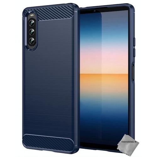 Housse Etui Coque Silicone Gel Carbone Pour Sony Xperia 10 Iv + Film Ecran - Bleu Fonce