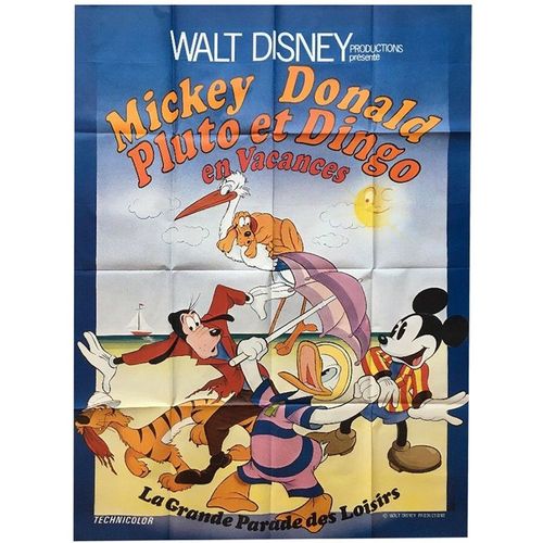 Mickey, Donald, Pluto Et Dingo En Vacances (Let's Relax) - Véritable Affiche De Cinéma Pliée - Format 120x160 Cm - De Walt Disney - Compilation Animation - 1974 