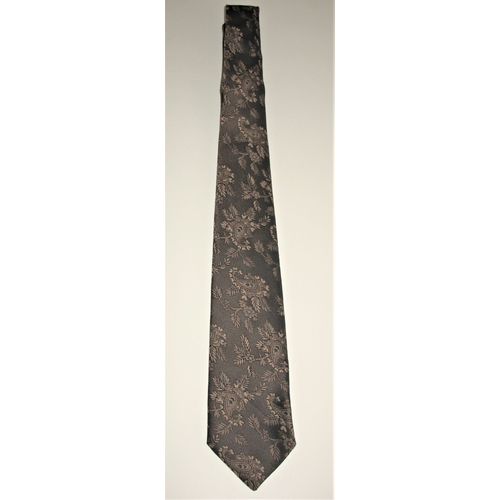 Cravate Made In France 100% Polyester Motif Fleurs Sur Fonds Brun