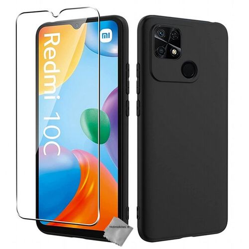 Housse Etui Coque Silicone Gel Fine Pour Xiaomi Redmi 10c + Verre Trempe - Noir