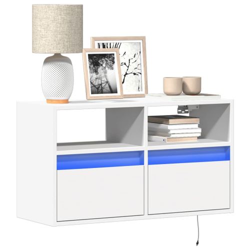 Vidaxl Meuble Tv Mural Avec Lumières Led Blanc 80x31x45 Cm