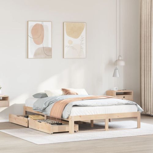 Vidaxl Cadre De Lit Avec Tiroirs 140x200 Cm Bois De Pin Massif