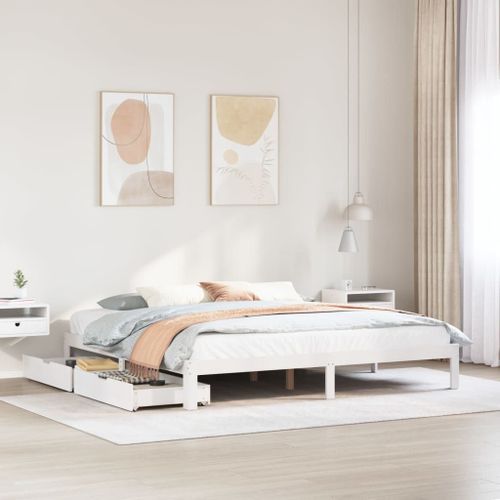 Vidaxl Cadre De Lit Avec Tiroirs Blanc 180x200 Cm Bois De Pin Massif