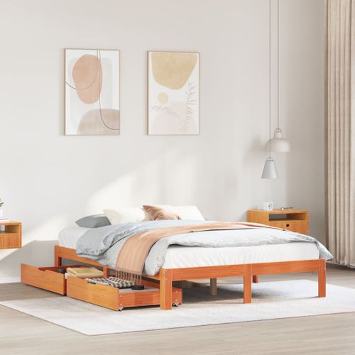 Vidaxl Cadre De Lit Avec Tiroirs Sans Matelas Cire Marron 140x190 Cm