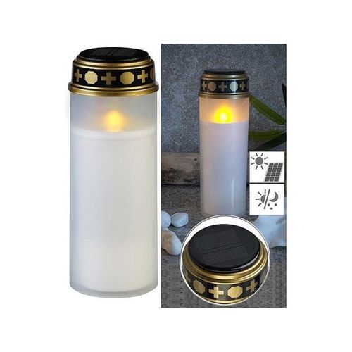 Grande lanterne funéraire solaire avec LED effet flamme - coloris blanc
