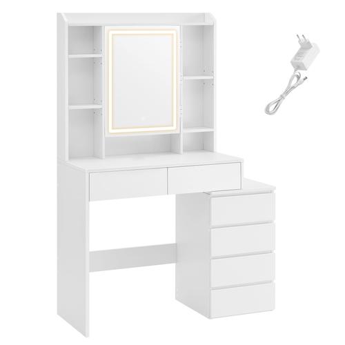 Coiffeuse Avec Grand Miroir Compartiments Ouverts Blanc Nuage