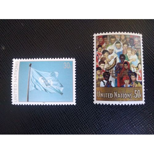 Timbre Nation Unis - New-York Yt 595 - 596 Drapeau Onu - Mosaïque 1991 ( 090706 )