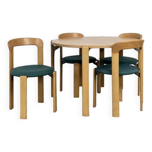 Set De 4 Chaises Et Table De Repas Ronde Design Bruno Rey Pour Kuschampco Bois