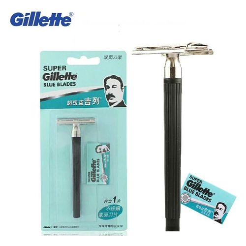 Gillette-Rasoir Manuel À L'ancienne Pour Homme,Lame Double Face,Rasoir De Sécurité Authentique,Super Bleu 