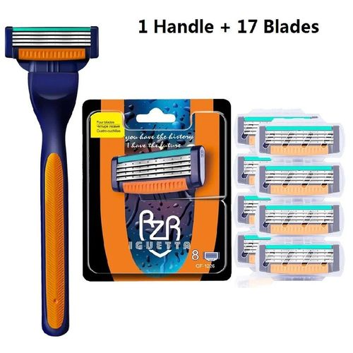 Lame de rasoir de sécurité en acier inoxydable pour hommes,4 couches,Allemagne,haute qualité,3 têtes de rasage de rechange,1 poignée,17 phpopularité - Type 1 Handle 17 Blades