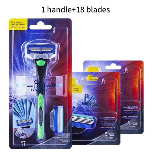 Lame de rasoir de sécurité en acier inoxydable pour hommes,4 couches,Allemagne,haute qualité,3 têtes de rasage de rechange,1 poignée,17 phpopularité - Type 1 Handle 18 Blades #A