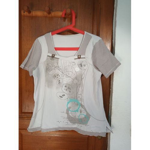 Tee Shirt Encolure Bateau Ecru Et Taupe