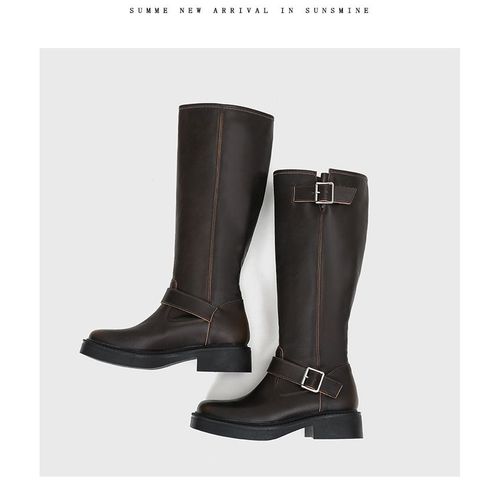 Bottes De Chevalier Bout Rond Carré Pour Femmes Bottes Hautes Au Genou Bottes De Moto Bottes Vintage Rétro Bottes Distmurcia Automne Et Hiver