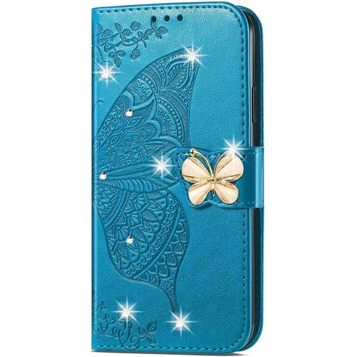 Bling Portefeuille De Protection Housse Pour Huawei P Smart 2019, Fonction De Support Et Magnétique Avec Strass Coque Pour Huawei P Smart 2019