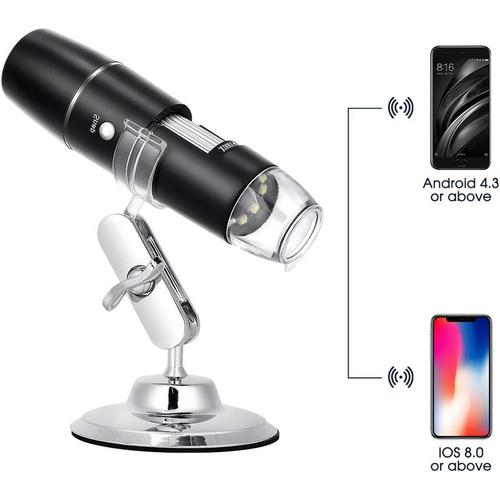 Wireless Digital Microscope Rechargeable USB Microscope 50X to 1000X WiFi Handheld Zoom Magnification Endoscope Magnifier 1080P FHD 2.0 MP 8 LED Compatible with Android and iOS Smartphone or Tablet, 