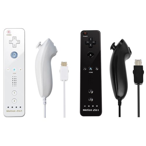 Ensemble Noir Blanc - Manette De Jeu À Distance Sans Fil Dahchuck, Manette De Jeu Pour Nintendo Wii Et Wii U, 2 En 1, Motion Plus En Option, Contrôleur De Jeu Vidéo
